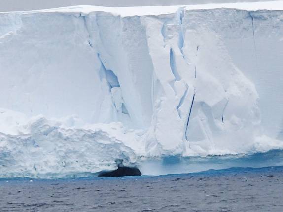 Caverna de gelo em geleira em Brown Bluff, na Antártida